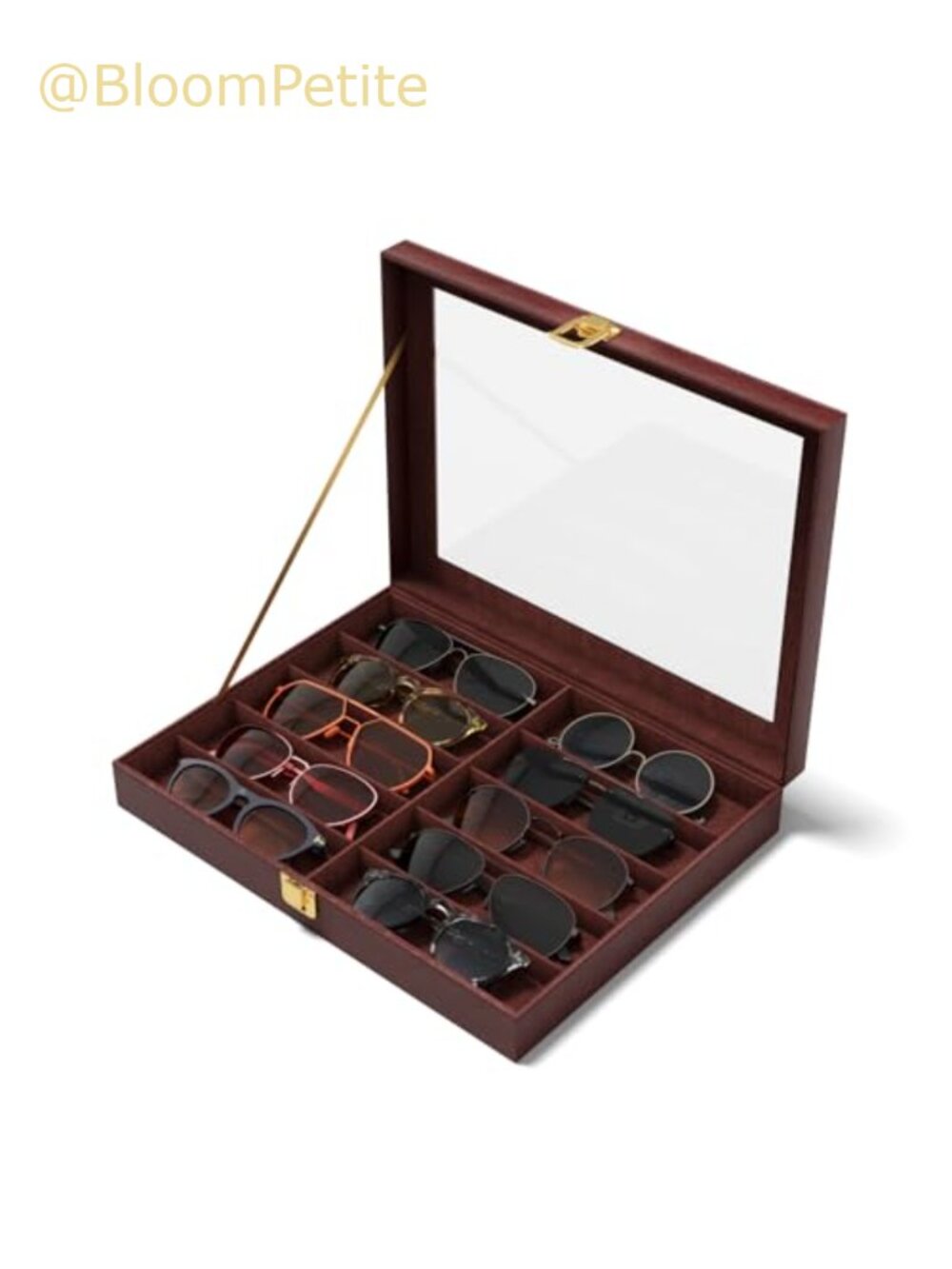 PU Leather Sunglass Organizer 10 Slot See-Through Display Case